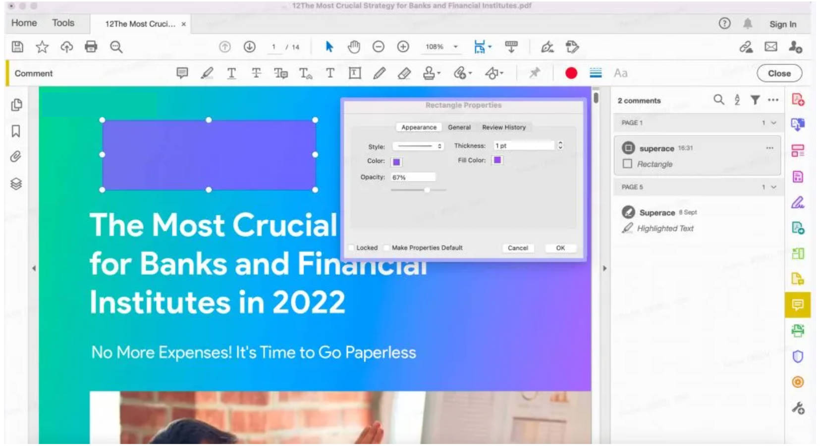 Ajuster les propriétés du rectangle dans Adobe