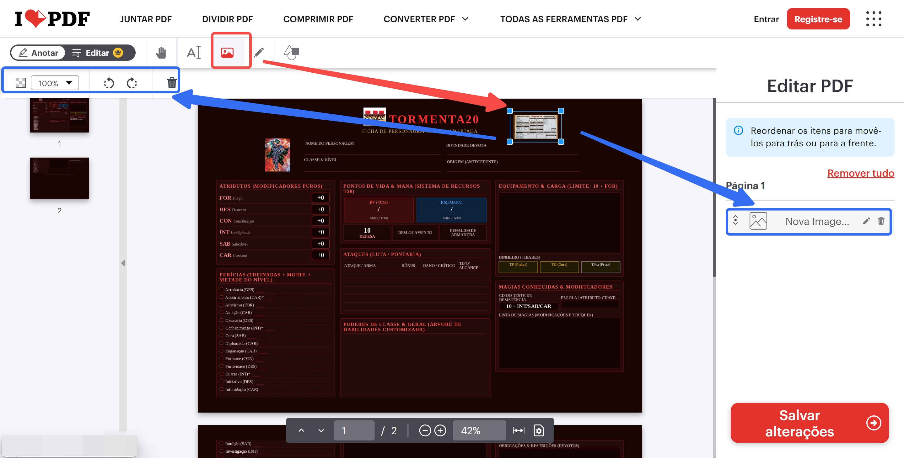 adicionar imagem em ilovepdf