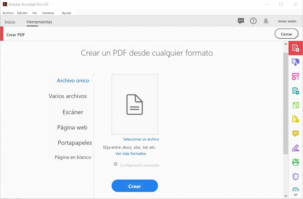 Convertir PPTX a PDF en adobe