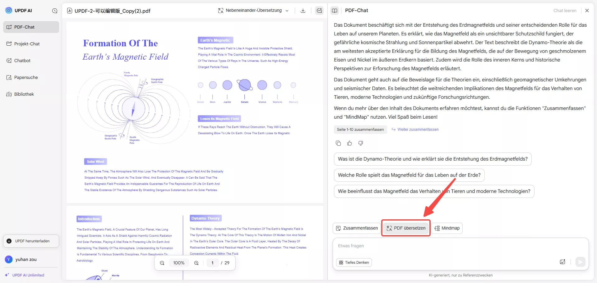 Wählen Sie die Option „PDF übersetzen“