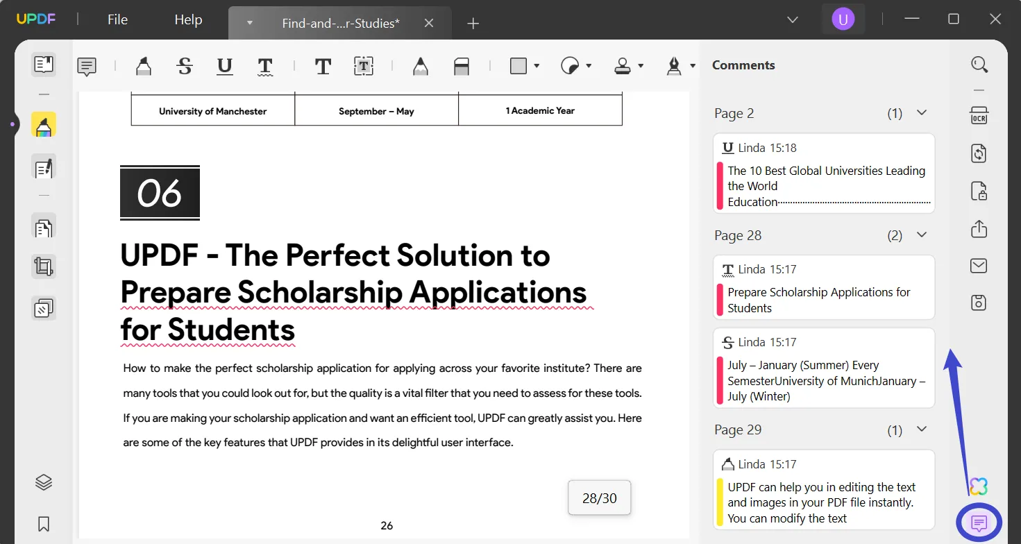 navigate pdf through the annotation list