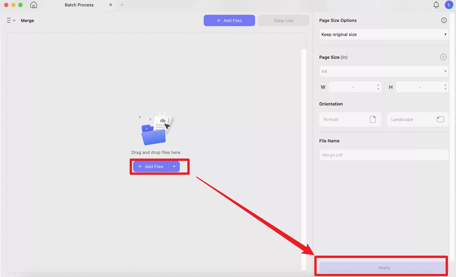 mac convert pdf to pdf a add files and apply