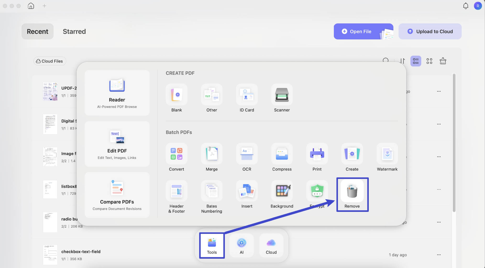 batch remove with updf on mac