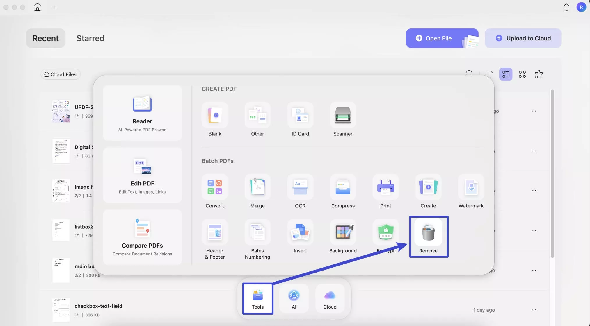 batch remove with updf on mac