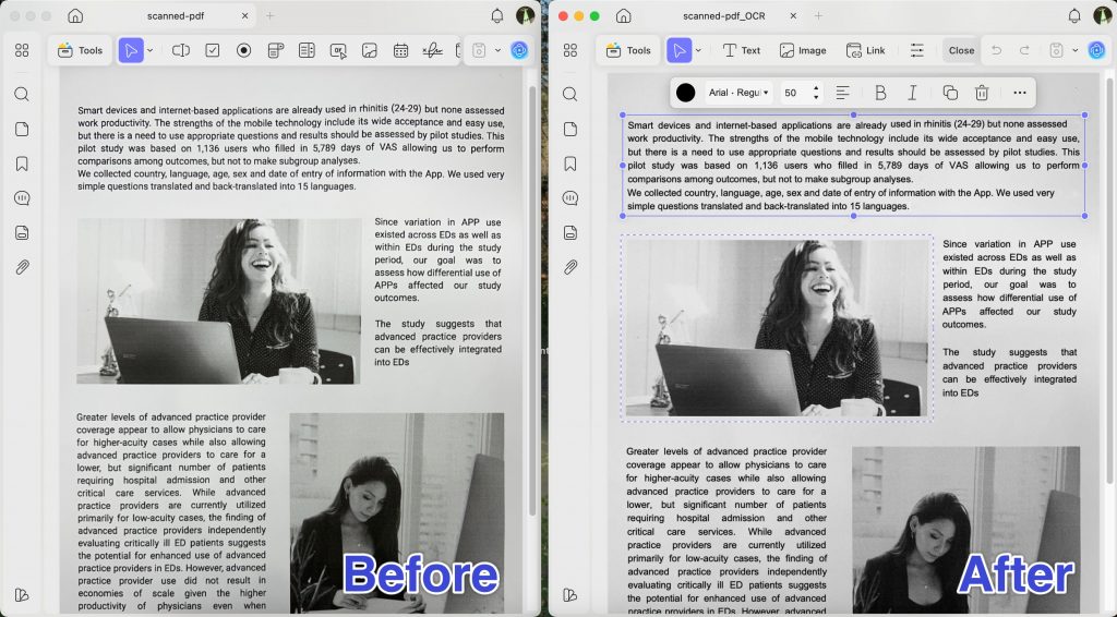 before ocr and after ocr updf mac
