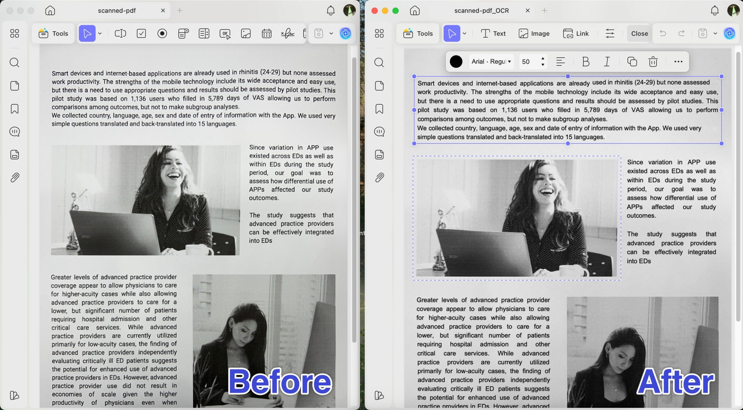 before ocr and after ocr updf mac