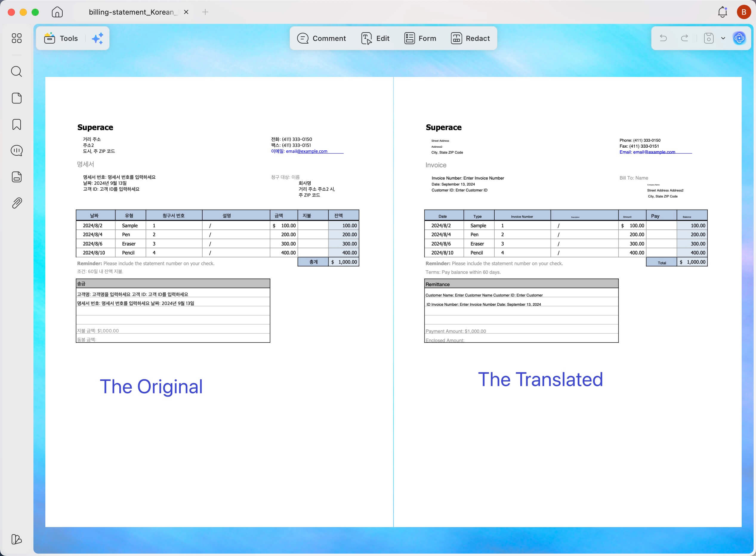 bilingual layout translation