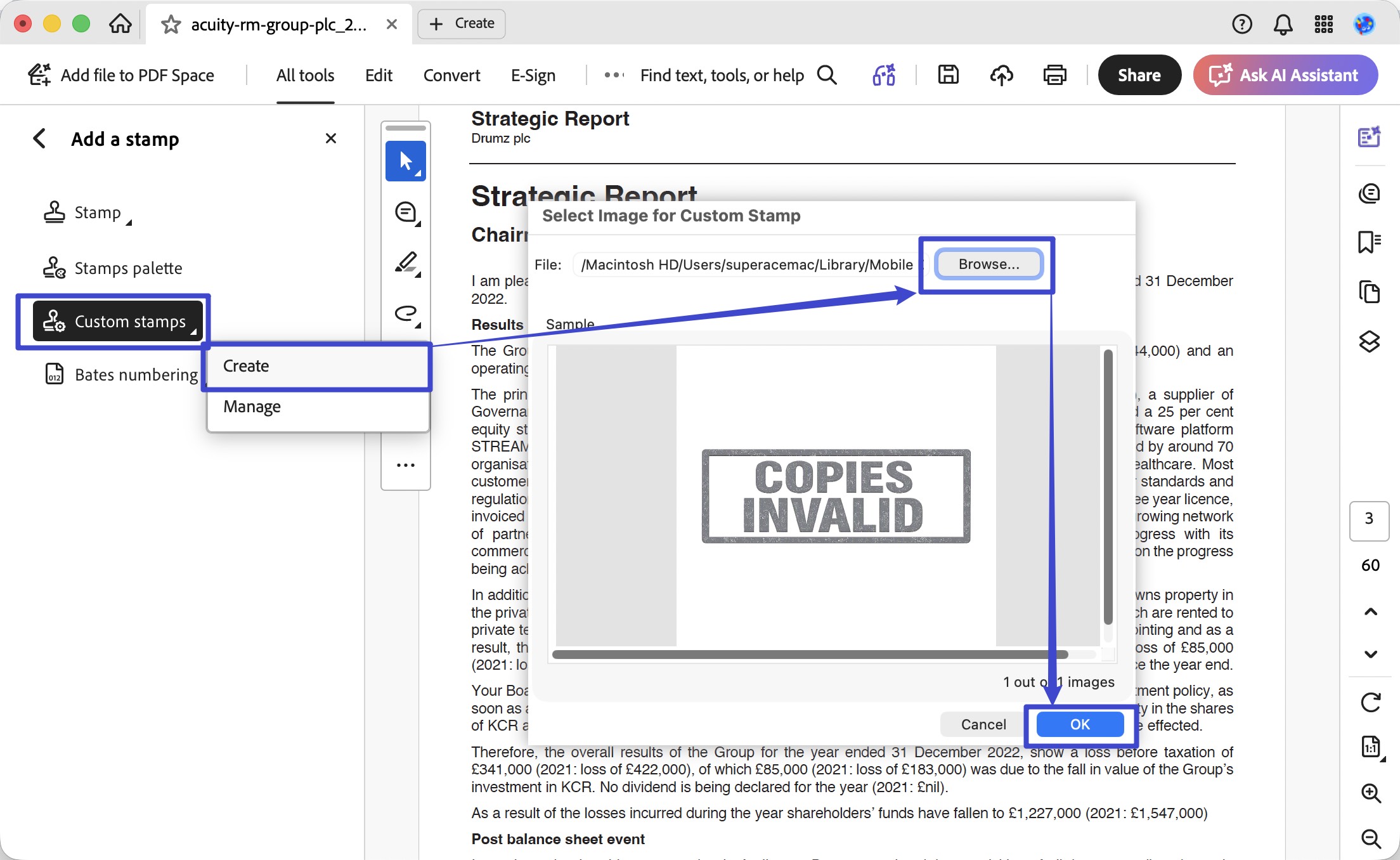 browse the stamp image adobe acrobat