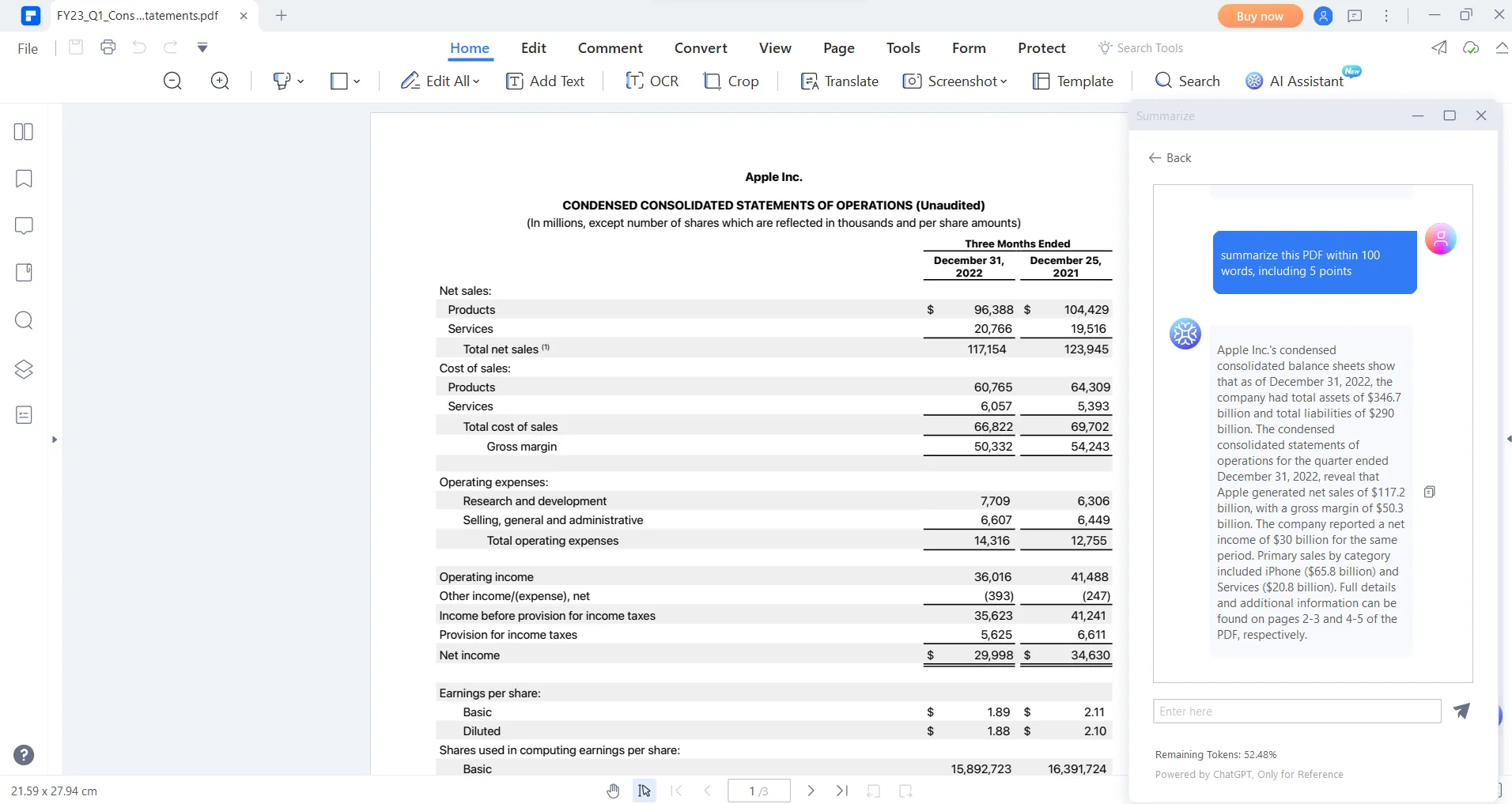 pdfelement ai vs updf ai chart analysis