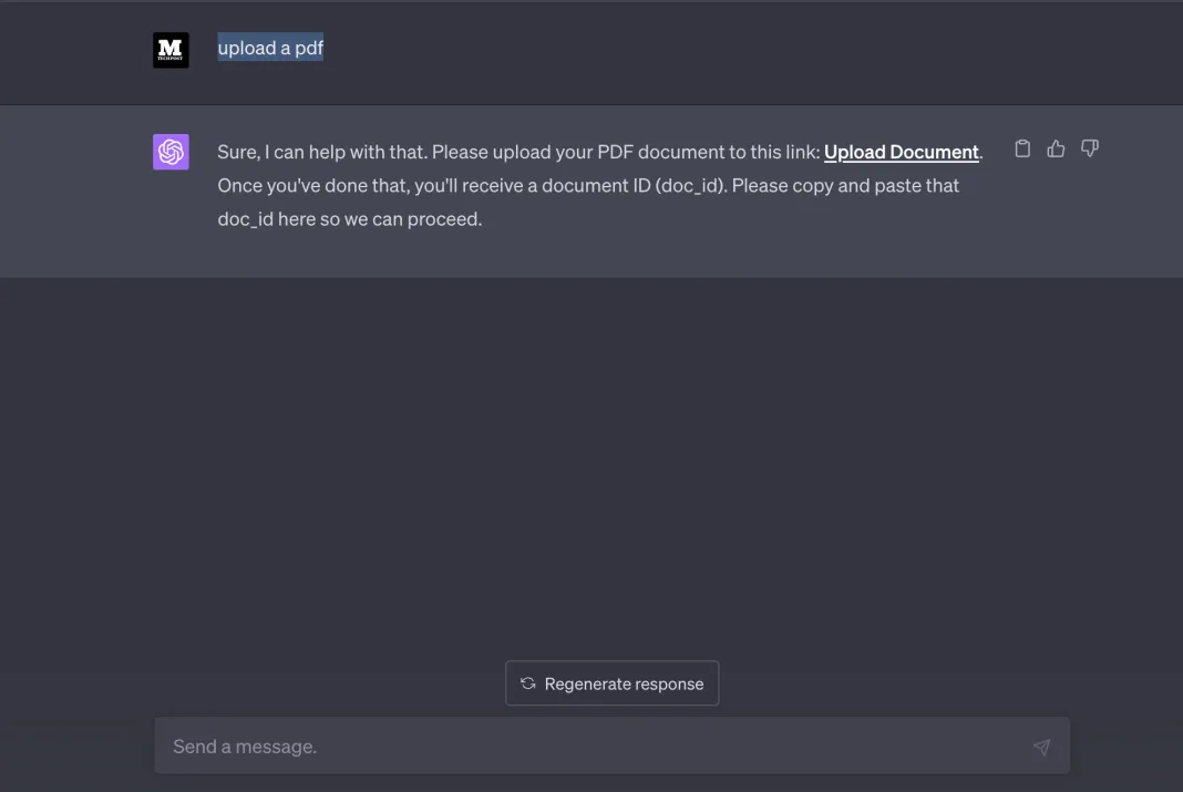 ask your pdf chatgpt upload document