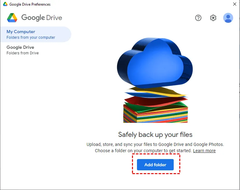 اختر المجلدات للمزامنة مع Google Drive