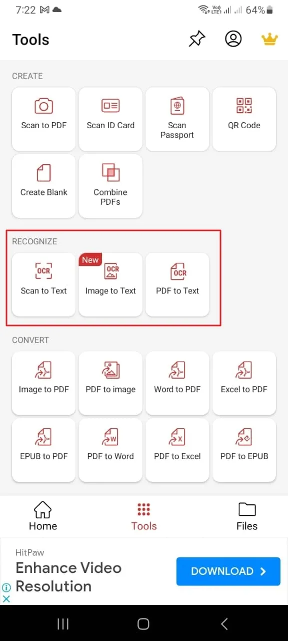 Wählen Sie das Erkennungswerkzeug in PDF Extra Editor und Scanner