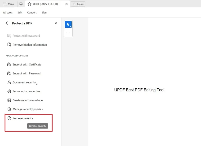 Wählen Sie die Option Sicherheit entfernen in Adobe Acrobat