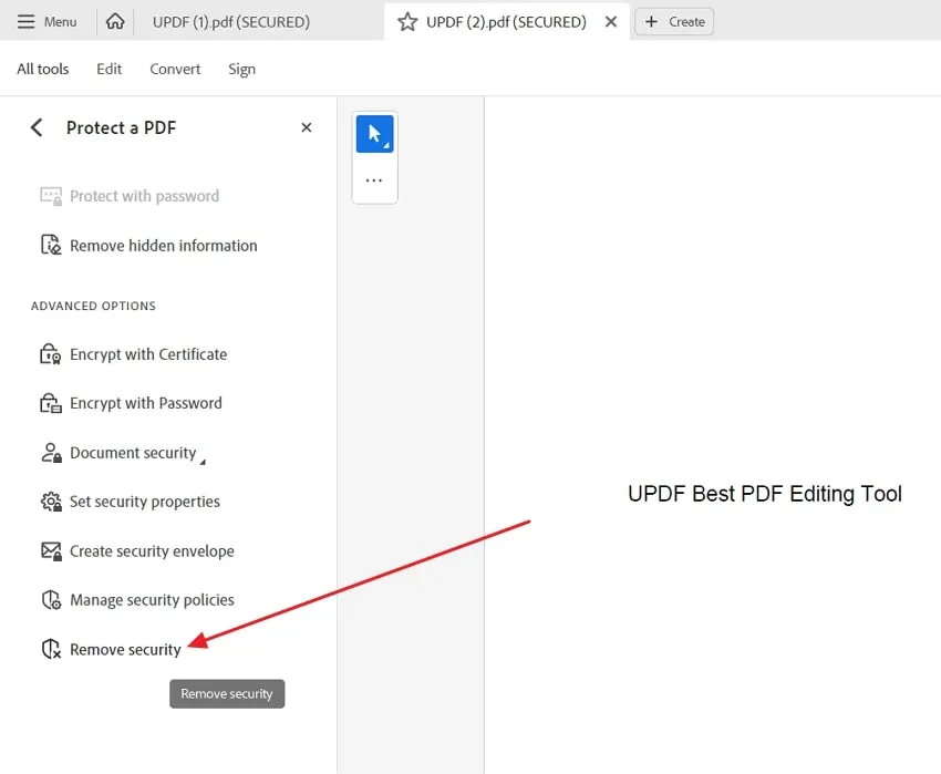 click on remove security option in adobe acrobat