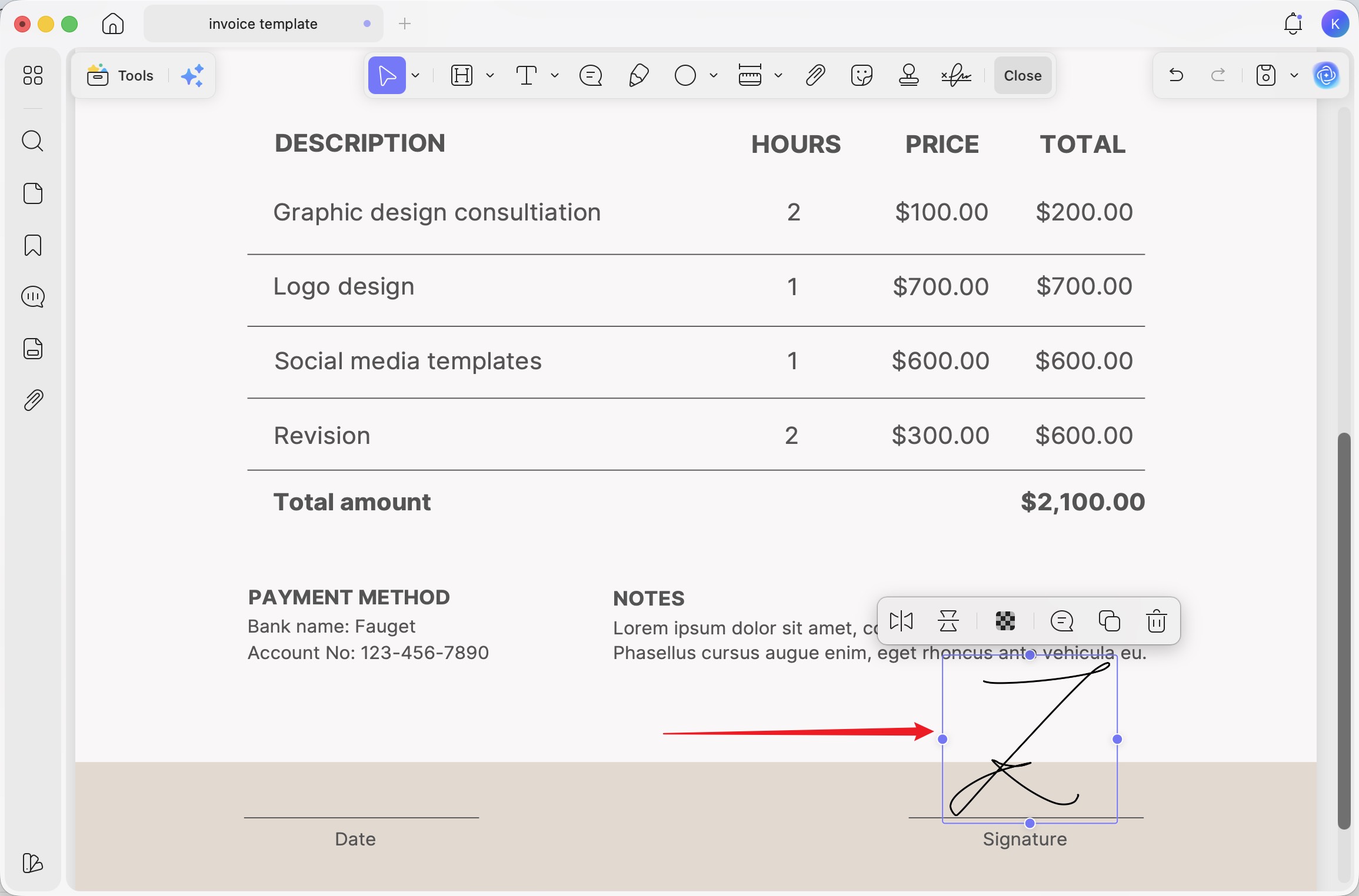 click on the document where you want to place the signature