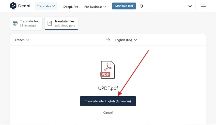 click on the translate into english button in deepl