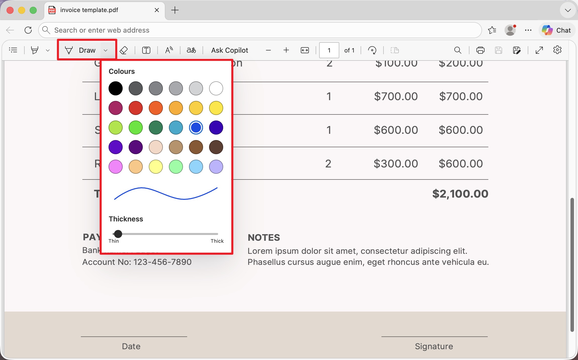 click the small arrow to change pen color edge