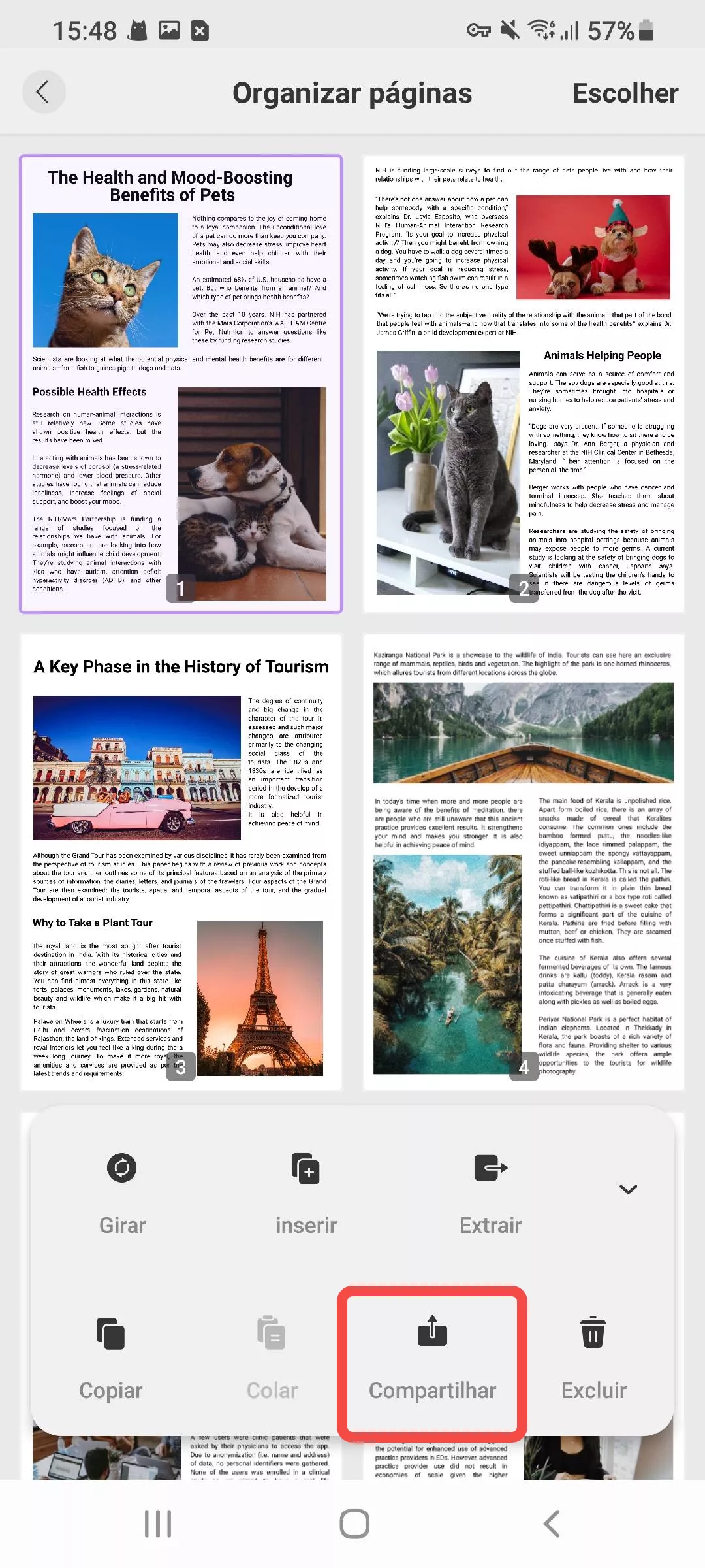 compartilhar páginas no android