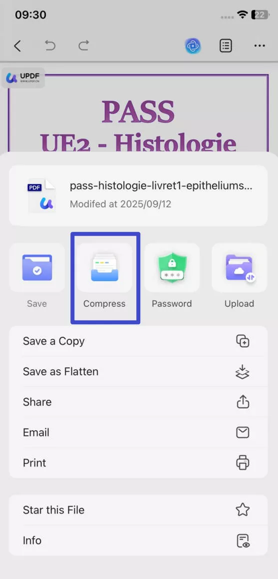 compress pdf on iphone with updf