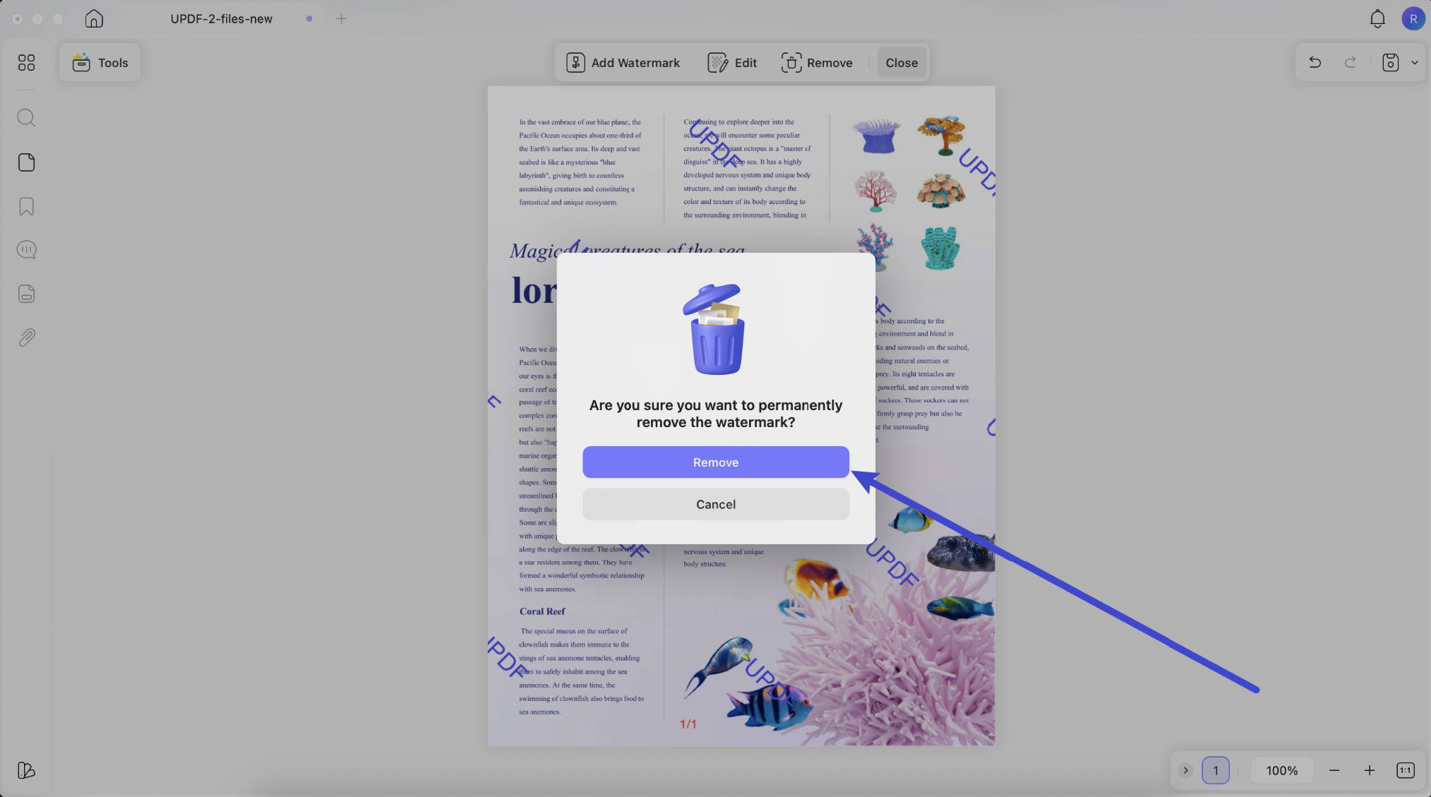 confirm to remove watermark from pdf with UPDF on Mac