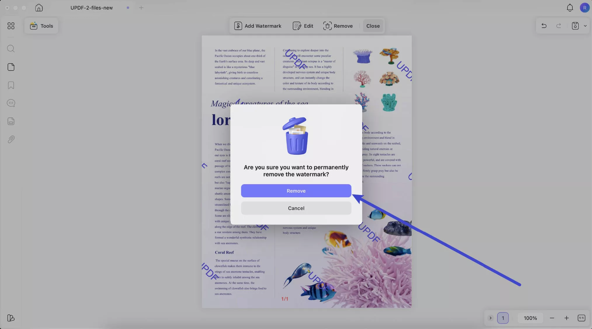 confirm to remove watermark from pdf with UPDF on Mac
