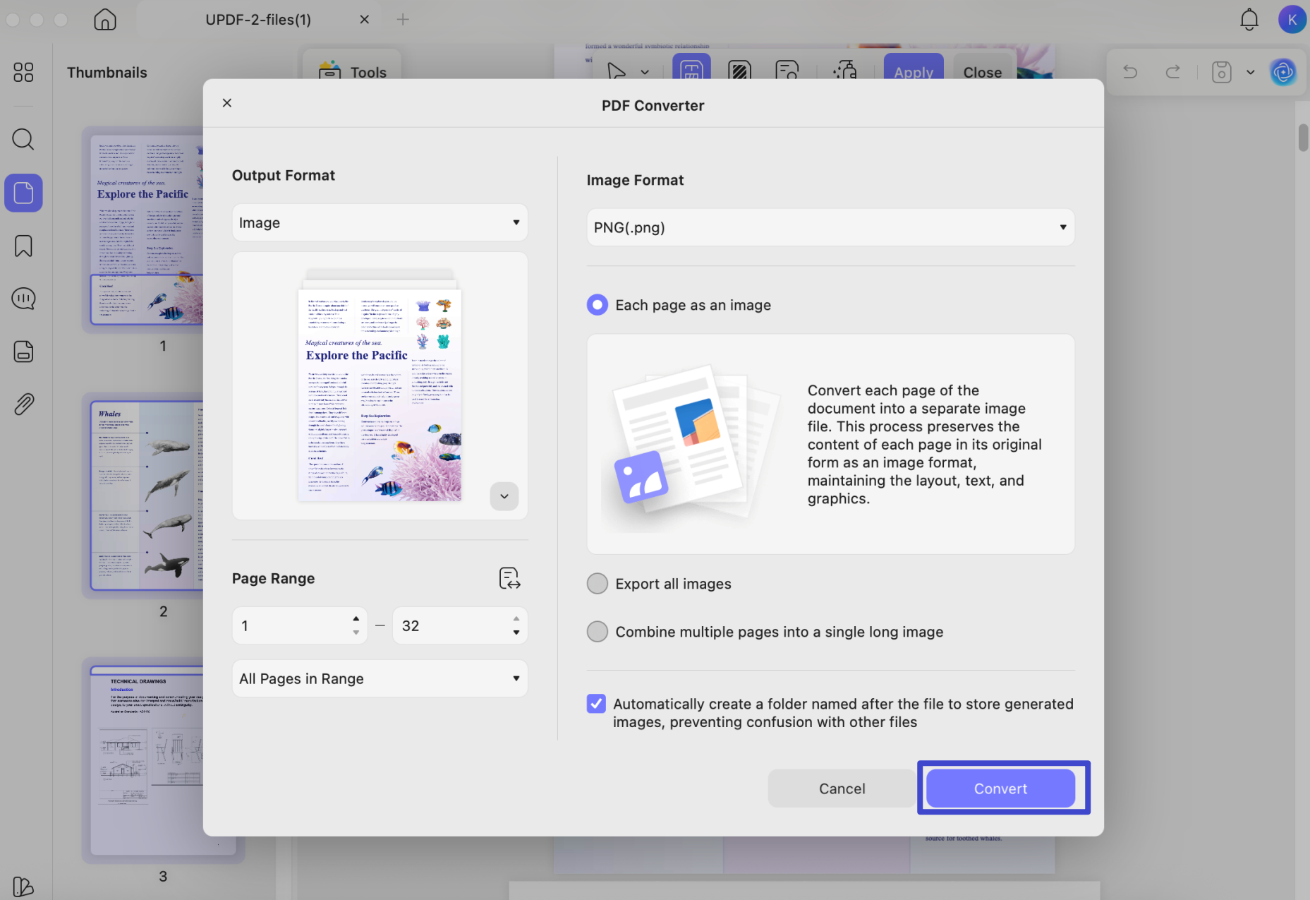 pdf to image mac export button
