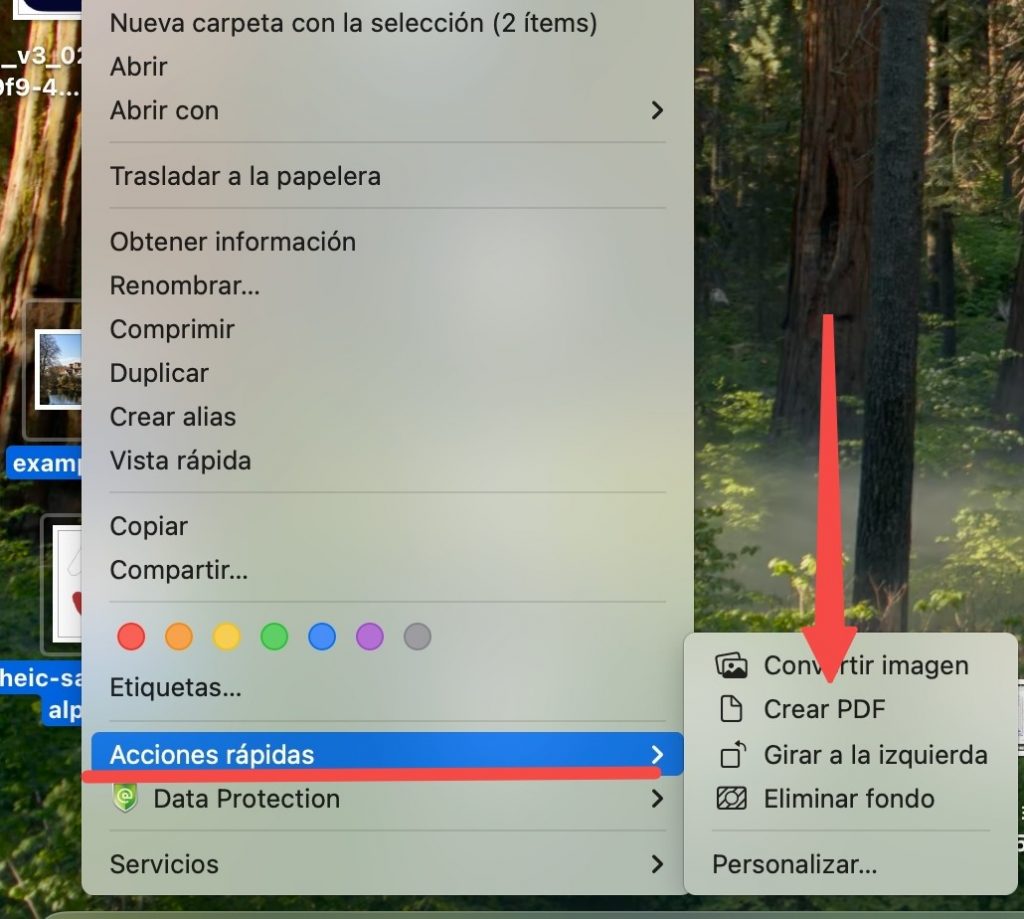 Crear un PDF desde archivos HEIC seleccionados en Mac