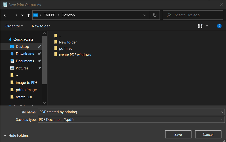 create pdf on windows via printing