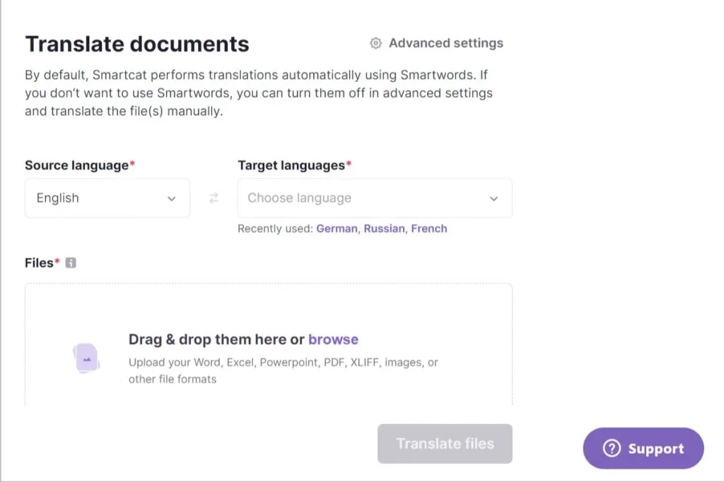 customize the settings to translate pdf from spanish to english  smartcat