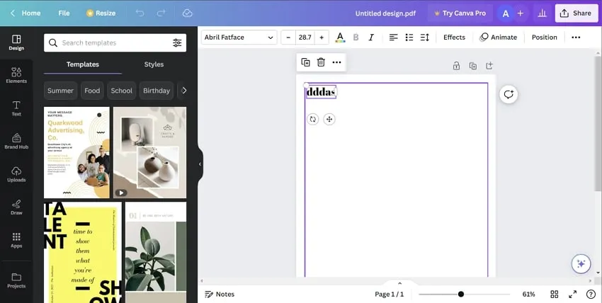 customize the uploaded document in canva