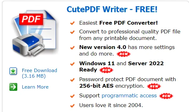 free pdf writer for windows cutepdf