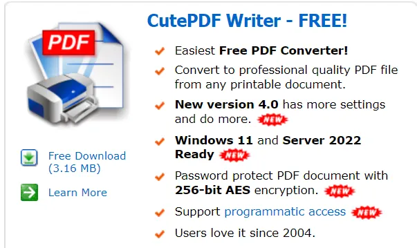 適用於 Windows 的免費 pdf 編寫器 Cutepdf