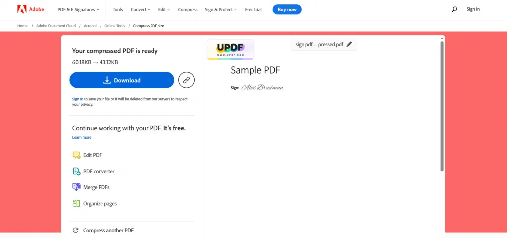 Download compressed pdf in Adobe website