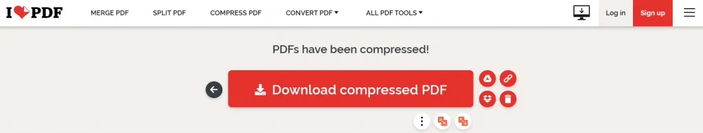 Click the "Download compressed PDF" button to download the new compressed file
