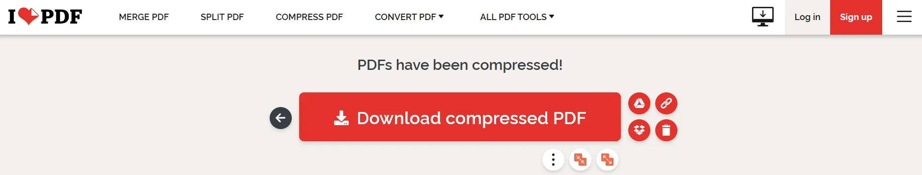 Haga clic en el botón "Descargar PDF comprimido" para descargar el nuevo archivo comprimido.