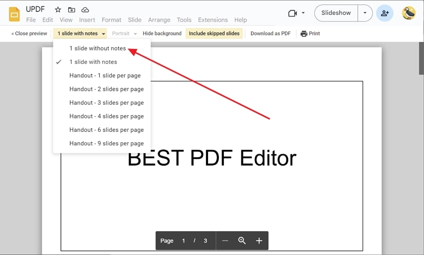 download presentation without speaker notes in google slides