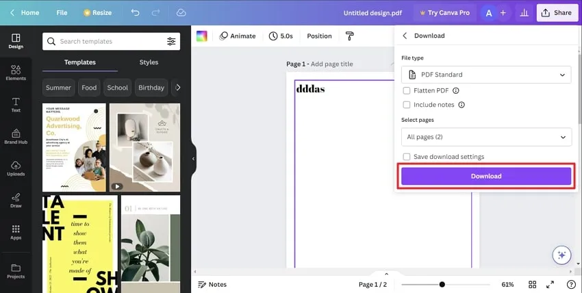 download the edited pdf in canva