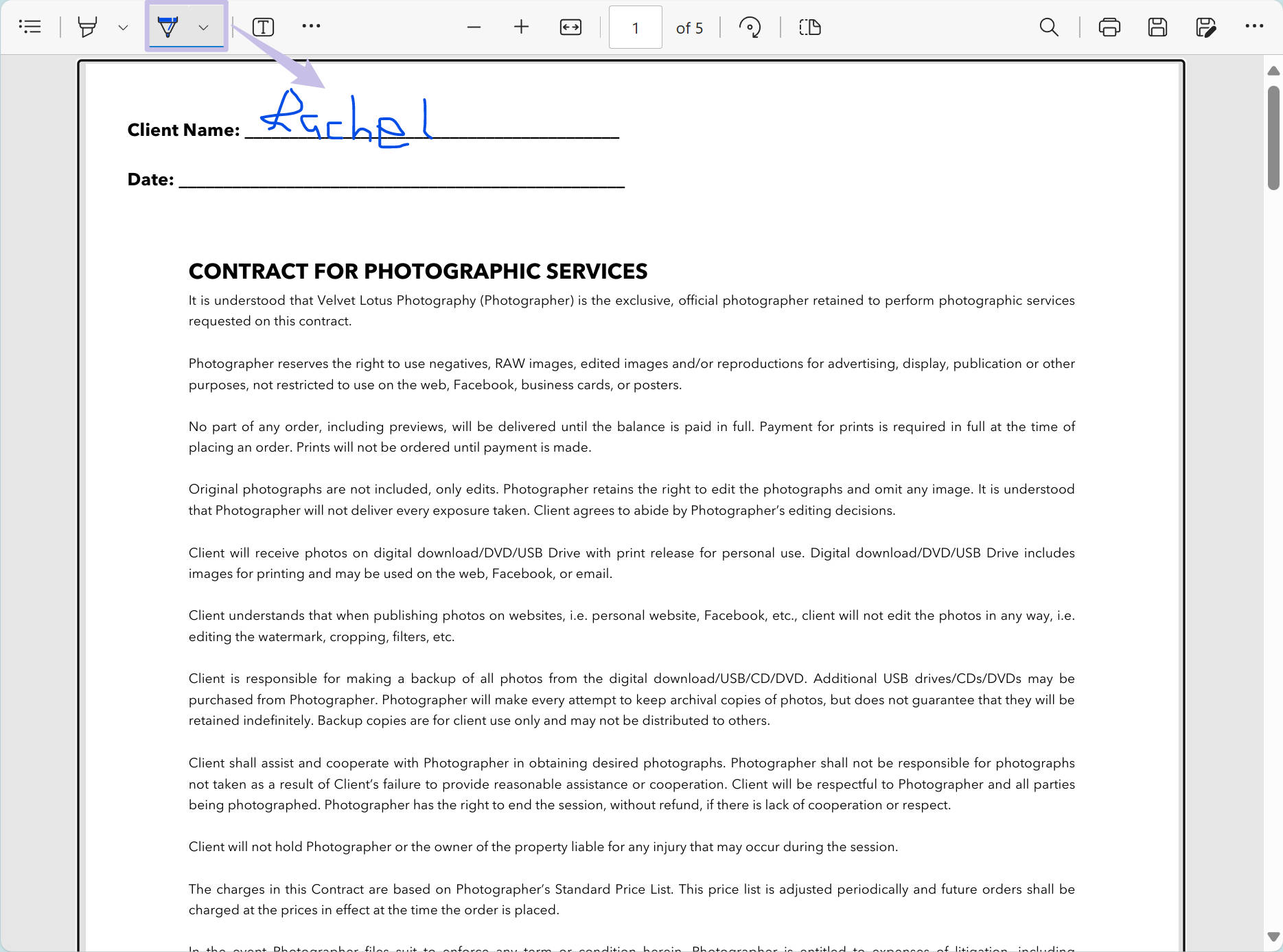 Draw the signature with Microsoft Edge