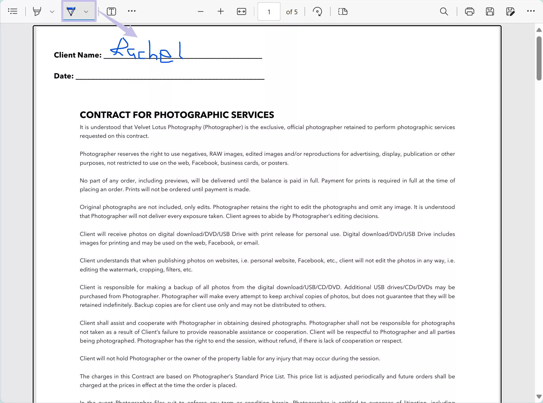 Draw the signature with Microsoft Edge