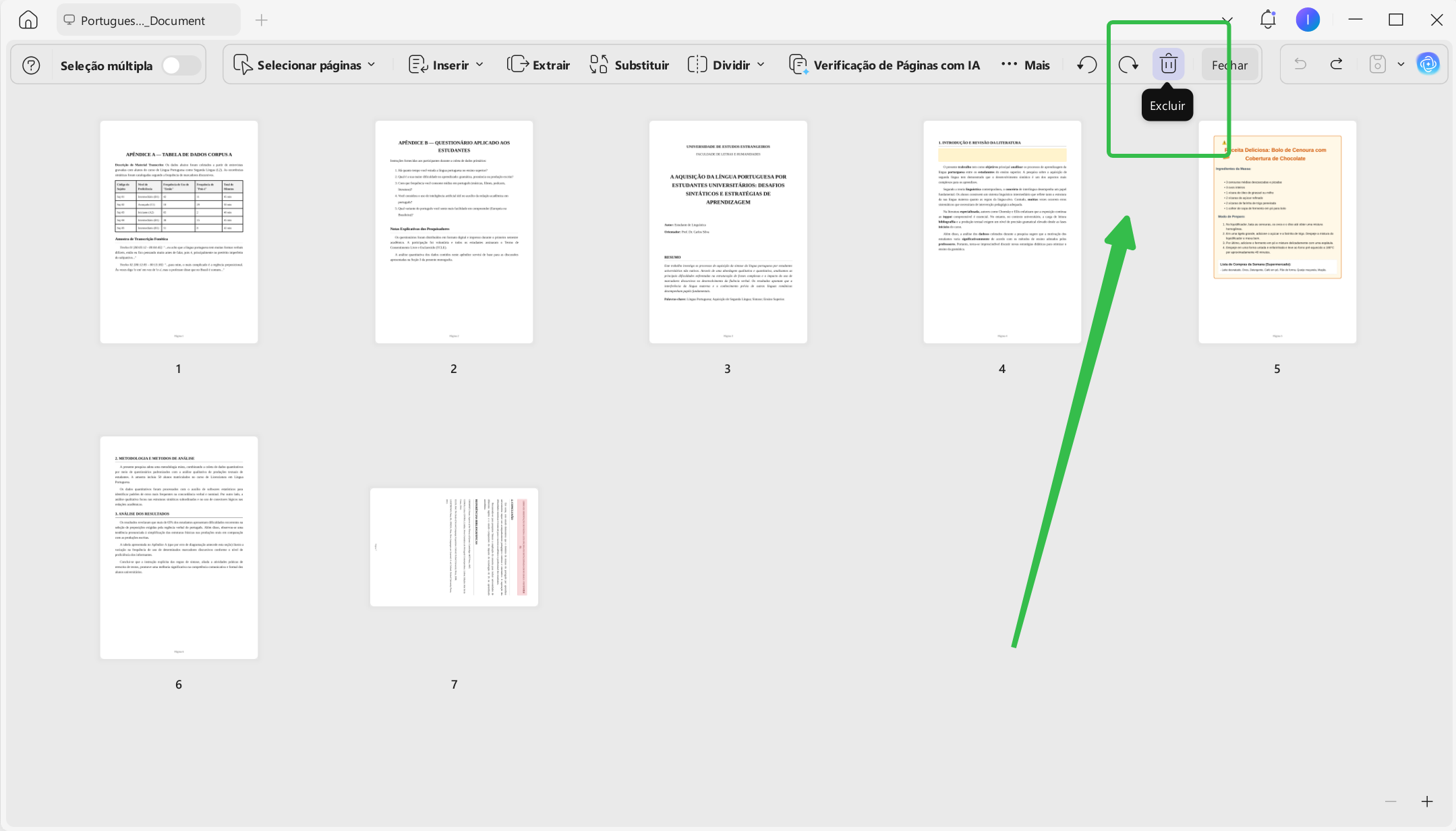 Excluir páginas de PDF com UPDF