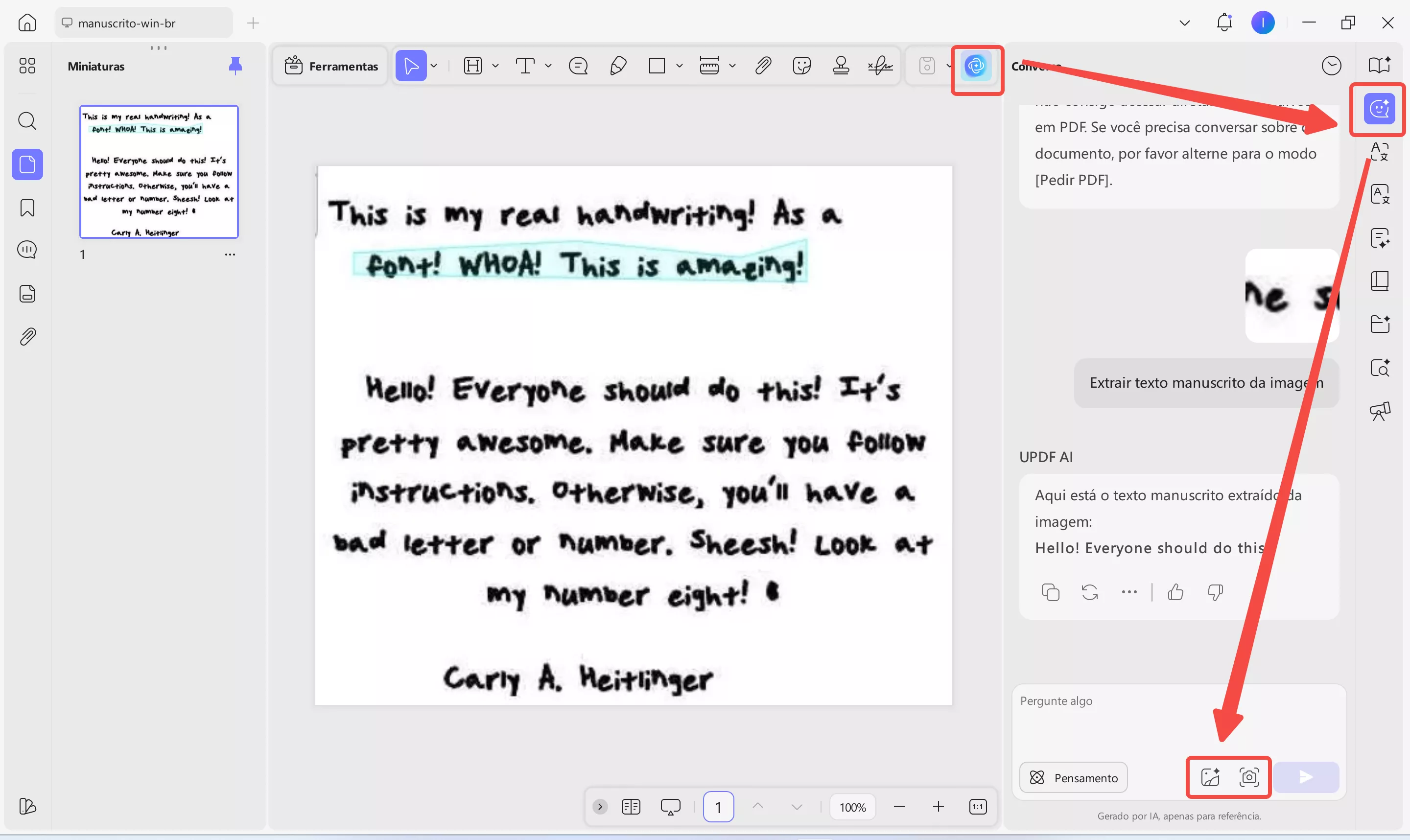 extrair texto manuscrito da imagem