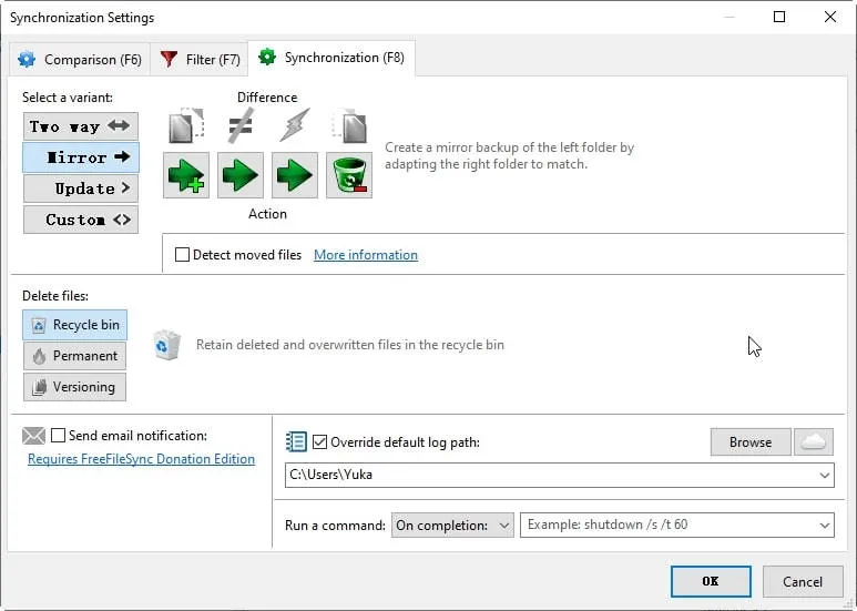 adjust the synchronization settings FreeFileSync