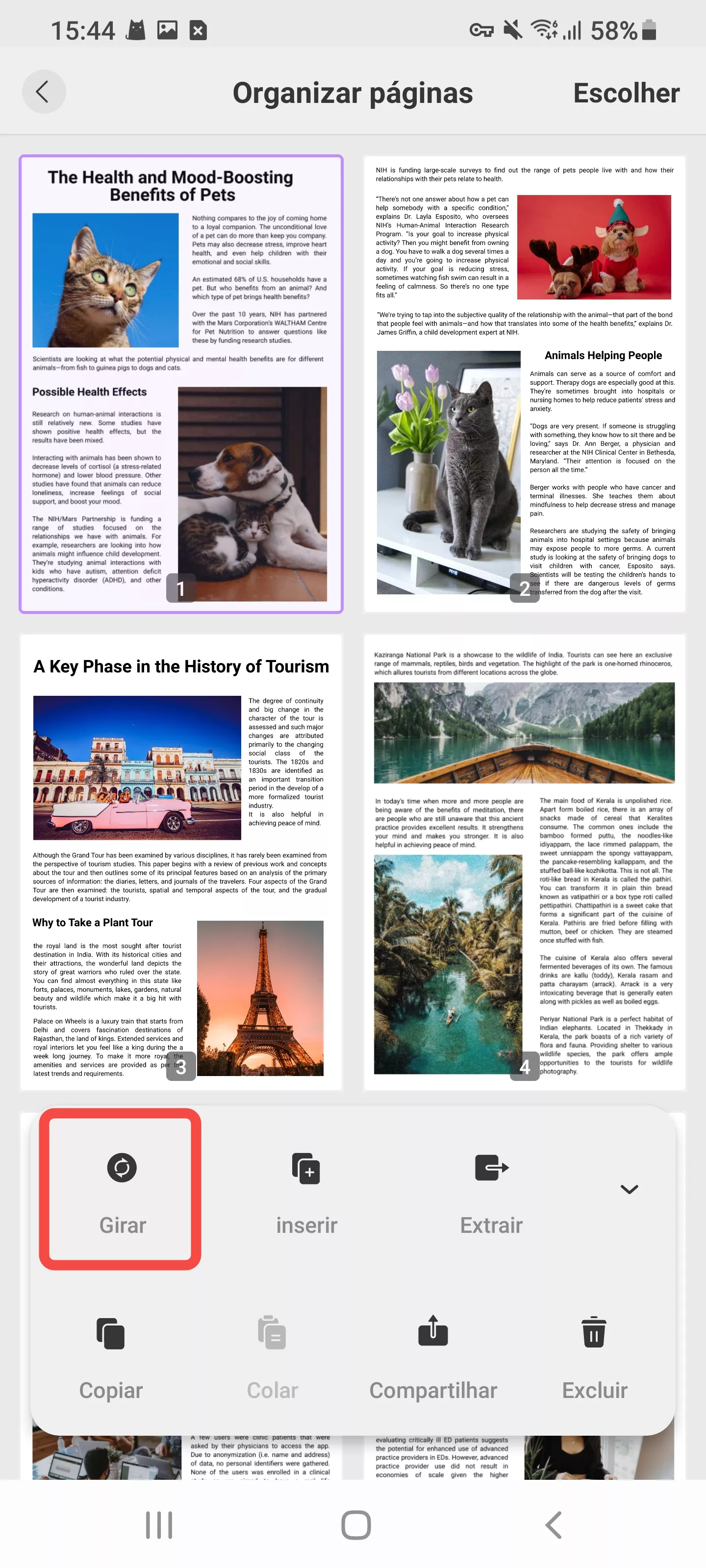 girar páginas no android