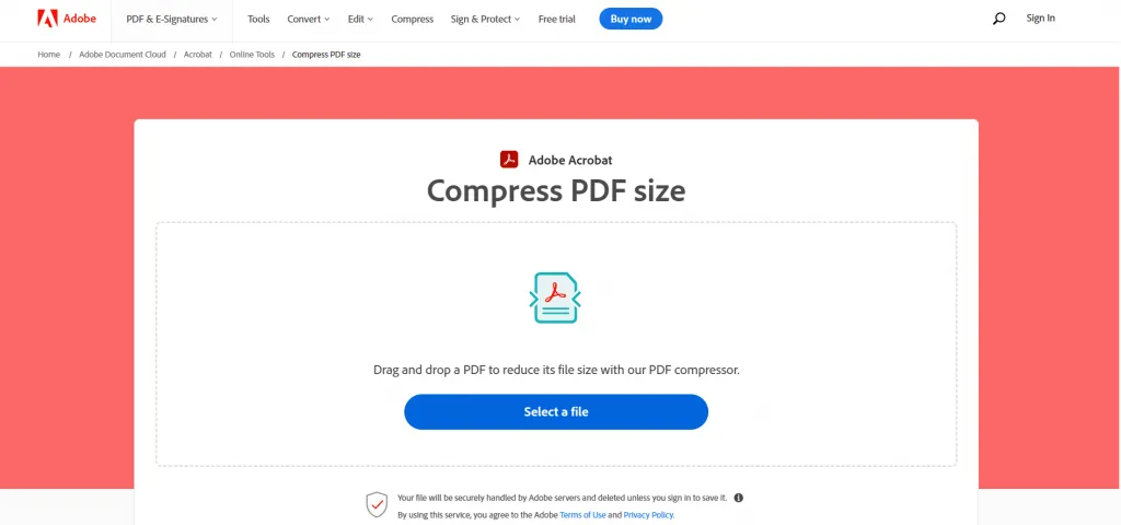前往 Adob​​e Acrobat Online PDF 壓縮網站