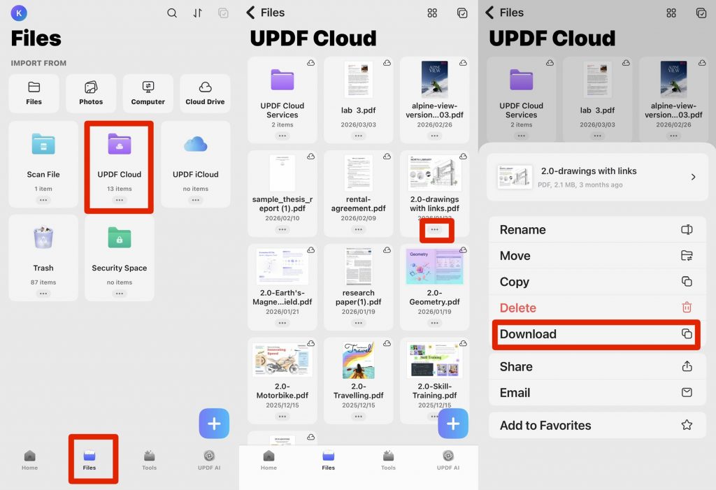 go to updf cloud on mobile device