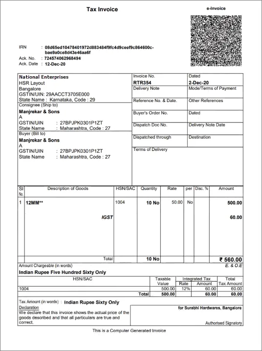 how to generate e invoice in tally prime