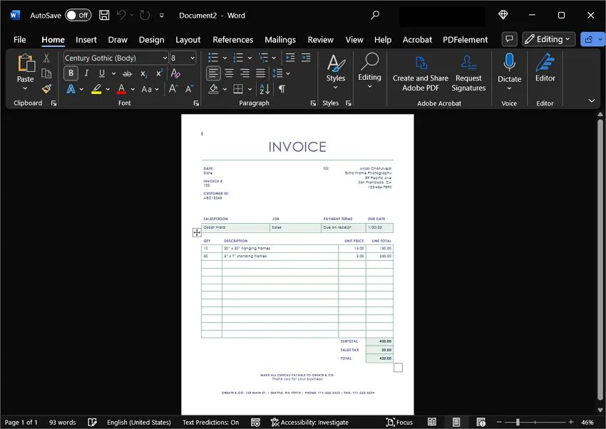 how to make an invoice in word