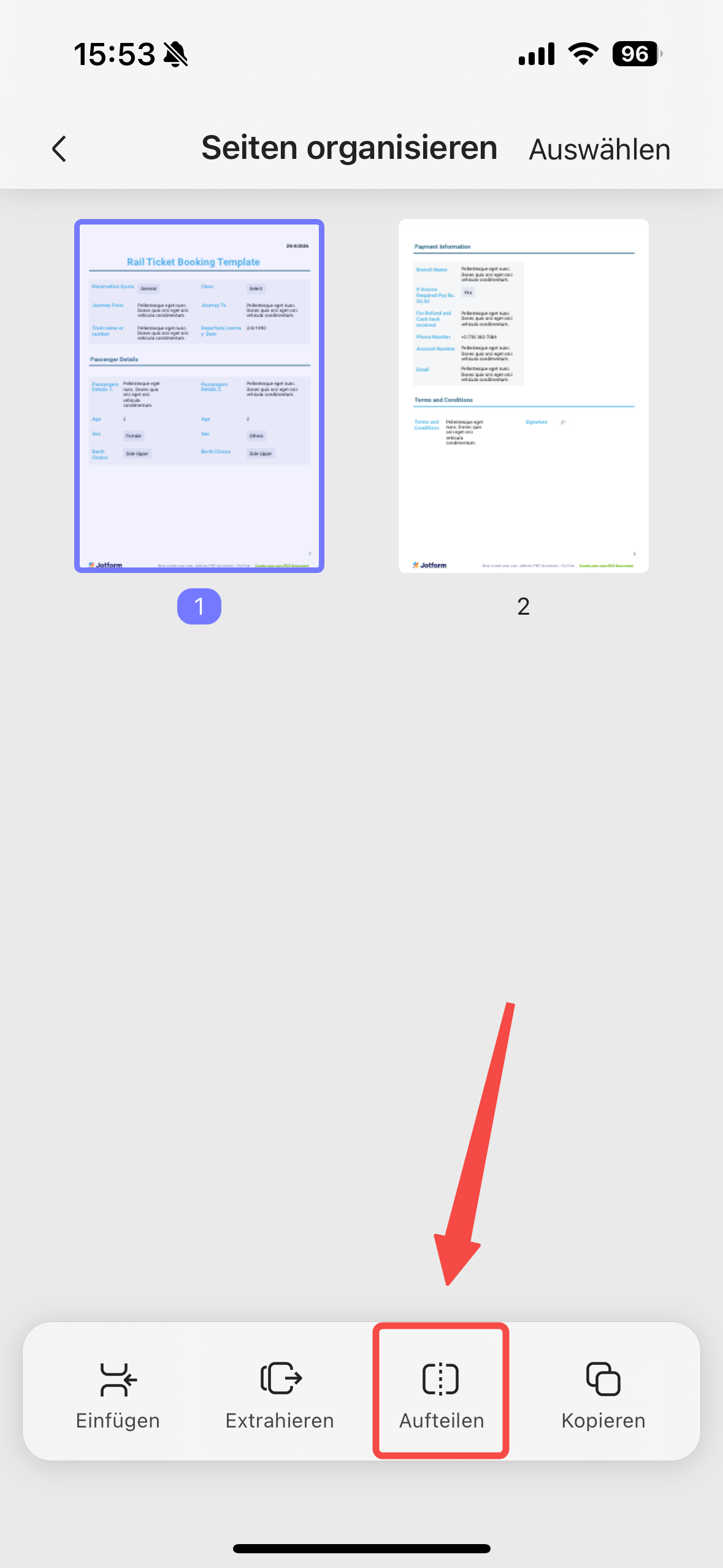 PDF aufteilen auf dem iPhone mit UPDF
