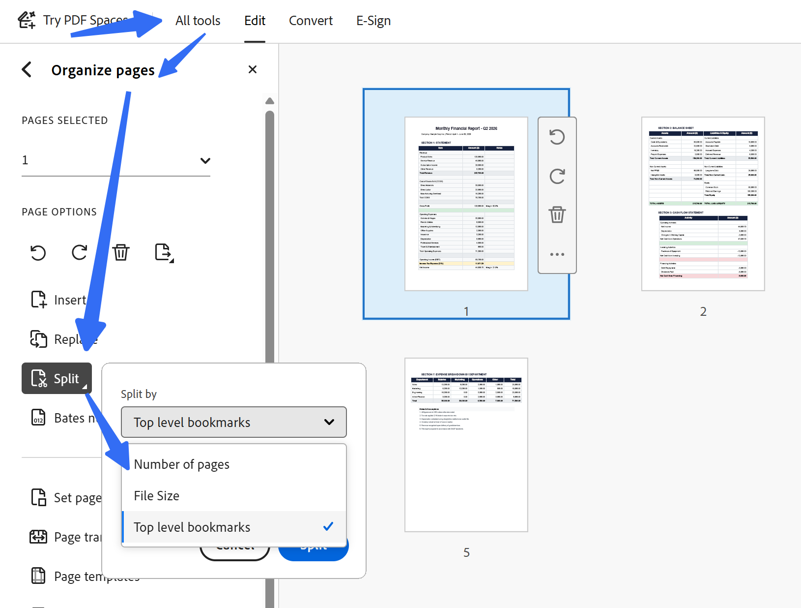 split pdf pages adobe acrobat