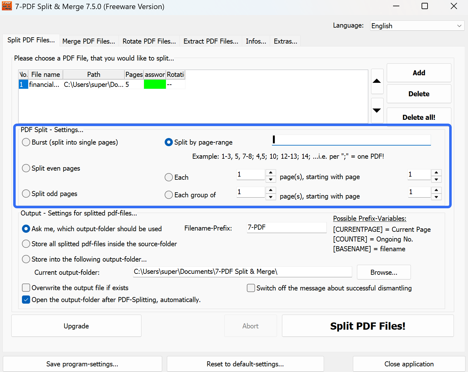 split pdf pages with 7-pdf